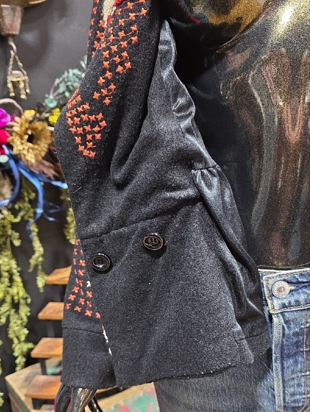 RARE! Hazel Black Embroidered Shawl Collar Blazer with Multicolor Accents - Picture 13 of 15